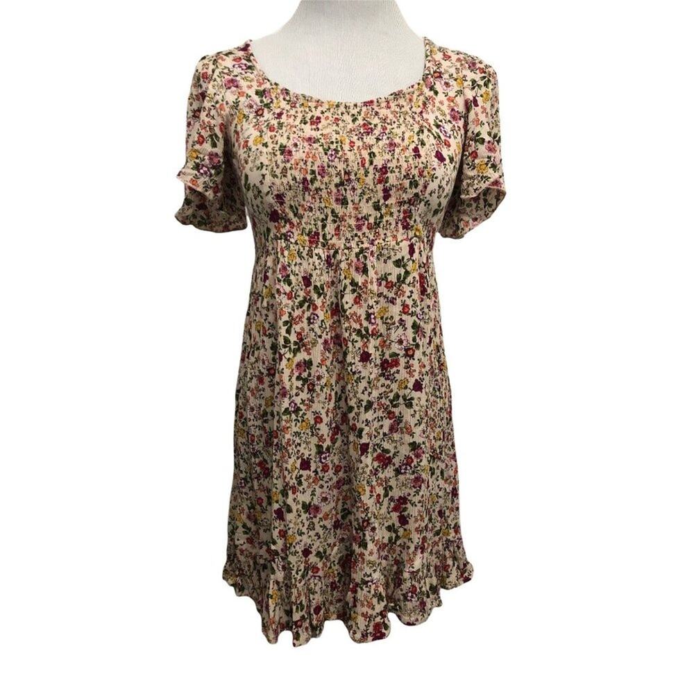 Patrons of Peace floral back cut out flutter sleeve ruffle mini dress SIZE Small